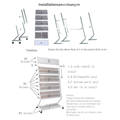Miniatura 7 de Sundoy Revistero Con Ruedas Soporte De Pie Para Folletos Y Catálogos Soporte Para Revistas Con Ruedas Para Oficina, Ferias Y Hogar 5 Capas, 47,5 Cm De Ancho
