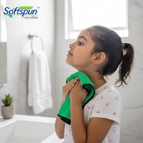 Image of SOFTSPUN Microfiber Baby Hand & Face Wipes 280 GSM 20x30 Cms, 4 Piece Towel Set, Parrot Green! Super Soft & Comfortable for Newborn Baby and Kids Quick Drying Ultra Absorbent in Small Size.