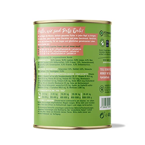 Pets Deli Green Vegan Hunde Nassfutter Lupinen & Süßkartoffel, pflanzliches Protein, glutenfrei, ohne Zucker, 6x375 g, Premium Qualität