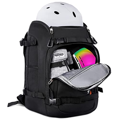 Hikenture Ski Boot Bag Backpack, 50L Padded Ski Bag Snowboard Boot Bag with Drain Holes, Large Capacity Water-Resistant Ski Travel Bag for Ski Boots, Helmet, Goggles, Clothes, Gloves, Snowboard Gear