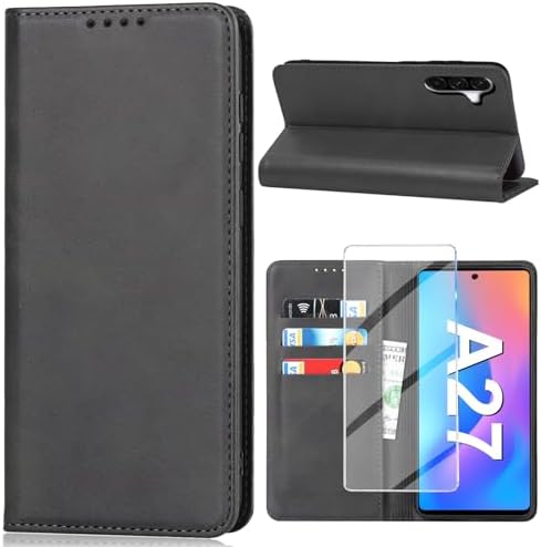 Vaki Handyhülle für Samsung Galaxy A27 5G Hülle mit Schutzfolie, Cover A27 5G PU Leder Wallet Kartenfach Klapphülle, Schutzhülle für Samsung A27 5G Flip Case Coqu Tasche Handyschut
