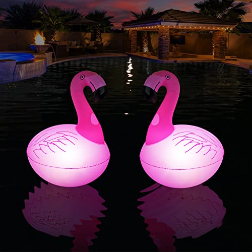 Rukars Schwimmende Flamingo Pool Lichter, IP68 Wasserdichte Solarlampe für Garten, Außen Aufblasbare Solarlichter für Garten, Weg, Strand, Hof, Terrasse, Automatische Ein/Aus(2 Stück)