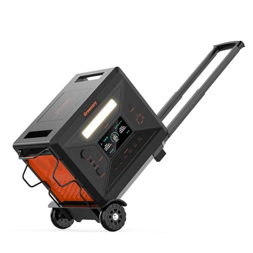 Greenery 2500W Centrale Elettrica Portatile, LiFePO4 Batteria Generatore di Corrente Solare, 2304wh Accumulatore di Energia, Uscita CA Power Station Elettrogeno per Esterni Camper (G2500+carrello)