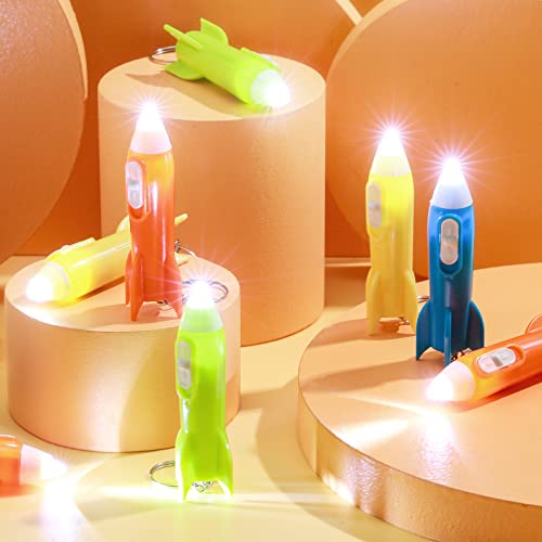 Hortsun Helicopter Mini Rocket Flashlight Keychain Outer Space Themed Party Favors Rocket Led Flashlight Helicopter Key Ring Astronaut Space Birthday Party Favors (Rocket, 24 Pcs) #TOP4