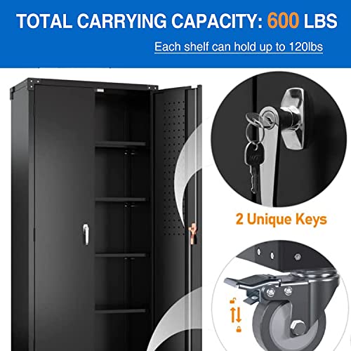 Jaord Metal Storage Cabinet With Pegboard,Rolling Garage Cabinet With 4 Adjustable Shelves And 2 Doors,72” Lockable Storage Cabinet For Home,Utility Room… #TOP4