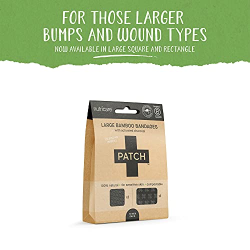 Patch Large Square And Rectangle Bamboo Bandages Hypoallergenic Zero Waste 100% Compostable, Activated Charcoal - Cruelty-Free, Eco-Friendly - 10 Ct #TOP1