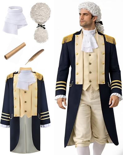Cilxdr Founding Father Costume for Men Colonial Costume Outfit Revolutionary War General Uniform for Halloween DressUp L