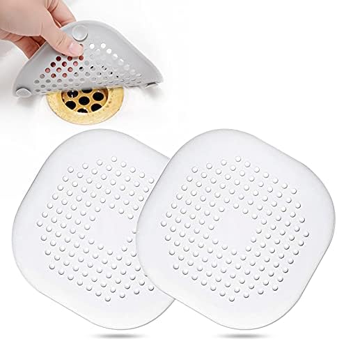 Hair Drain Catcher,Square Drain Cover for Shower Silicone Sink Drain Strainer Hair Stopper with Suction Cup,Easy to Install Suit for Bathroom,Bathtub,Kitchen 2 Pack(White)