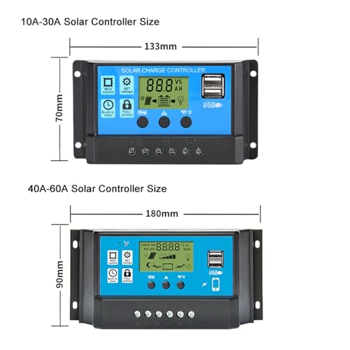 Regulador panel solar 60A PWM 12V 24V con salida USB dual y pantalla digital LCD 7