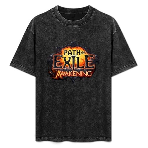 Path of Exile The Awakening Summer Casual Tee Short Sleeve Crew Neck Cotton Tops Unisex Washed Vintage T-Shirt Black M