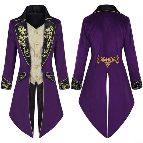 Zilimontt Mens Steampunk Medieval jacket Gothic Victorian Frock Coat,Men Steampunk Vintage Jacket, Retro Gothic Victorian Frock Coat Medieval Tailcoat Jacket (XXL Purple) steampunk buy now online