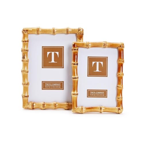 Two's Company Set of 2 Blonde Natural Bamboo Finish Photo Frame, Includes 2 Sizes, 4x6 and 5x7...