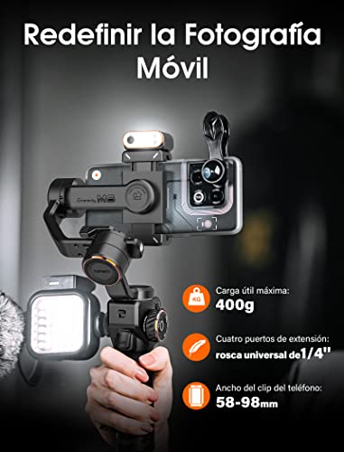 hohem iSteady M6 Kit Estabilizador de Móvil Gimbal Móvil de 3 Ejes, Seguimiento Magnético de IA con Luz de Relleno CCT/RGB Ajustable, 0,91 Pulgadas Pantalla OLED, Carga Útil 400g, para Youtube/Vlog - imagen 6