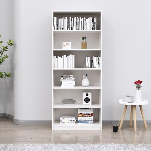 Image of Bniture 6 Tier Engineered Wood Open Book Shelf Wooden Bookshelf for Home, Kids Room & Study Room | Multipurpose Free Stand Corner Book Organizer for Library Room, Office | Frosty White