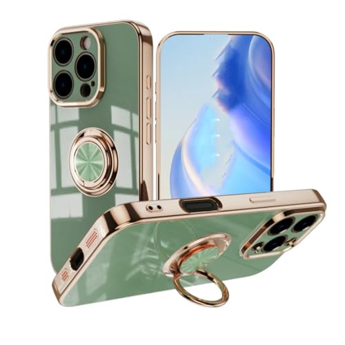 Coque iPhone 15 Plus verte magnétique avec anneau de doigt et support