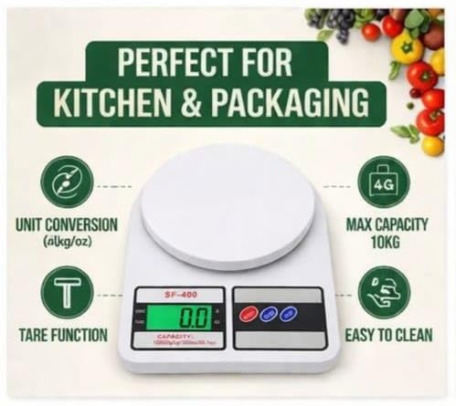 Image of HOSANA Series Digital Kitchen Weighing Scale 10 kg, Electronic Weight Machine with LCD Display for Baking, Cooking, Food & Diet, SF-400 /A121.
