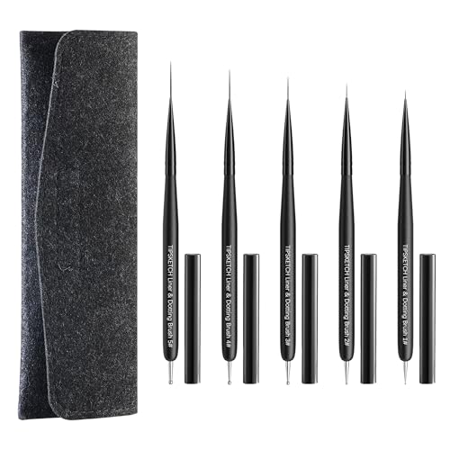 Nail Art Liner Brushes 5Pcs with Caps & Bag DoubleEnded Thin Liner & Dotting Pen Set(4/8/12/15/20mm) for Long Lines Fine Details Gel Polish & Nail Painting