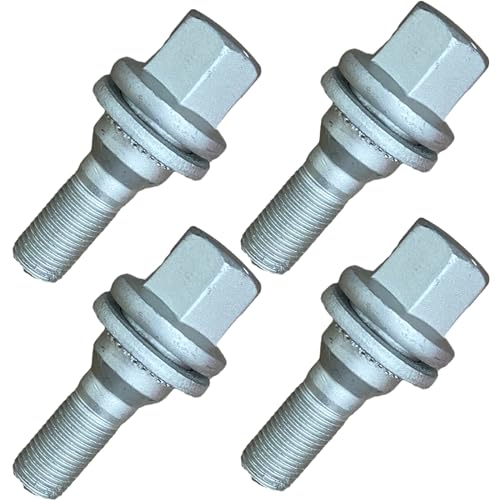 4PCS Carbon Steel Locking Wheel Nuts for Citroen C2 C3 C4 C5 Peugeot 206 207 308 407 - Grey M12 x 1.25 Bolts With Flat Washer