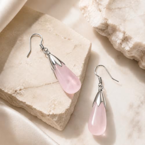 Rose Quartz Earrings for Women Crystal Dangle Drop Birthstone Jewelry - image 2