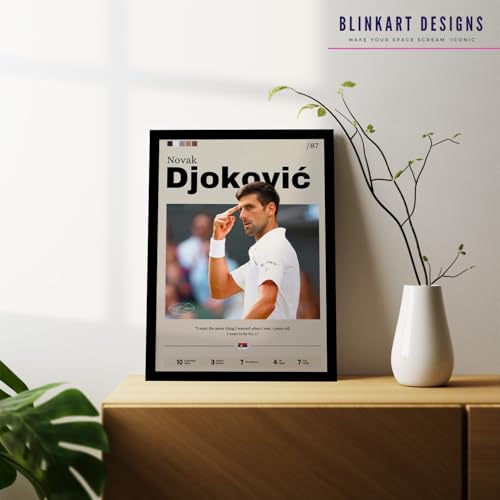 Image of BLINKART Novak Djokovic Tennis Player Synthetic Wood Photo Framed Wall Hanging Poster For Room & Office Bedroom Living Boys and Girl Room Home Wall Hanging(12 * 18 Inches)