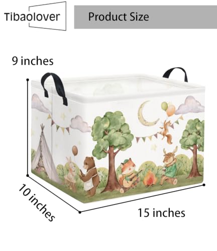 Image of Rectangular Valentines Basket for Women Girls Storage Bin Organizer Box Shelf Room Decor(Camping Animal)