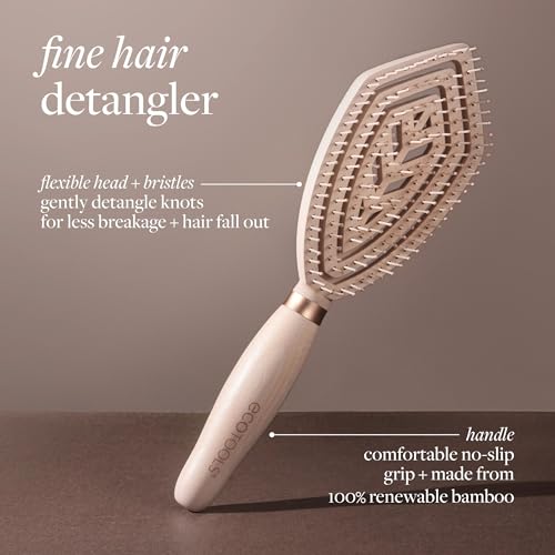 Image of EcoTools Fine Hair Detangler, For Wet Or Dry Hair, Gentle Smoothing Hairbrush For Thin, Delicate Or Color-Treated Types, Flexible Bristles, Bamboo Handle, Vegan & Cruelty-Free, 1 Count