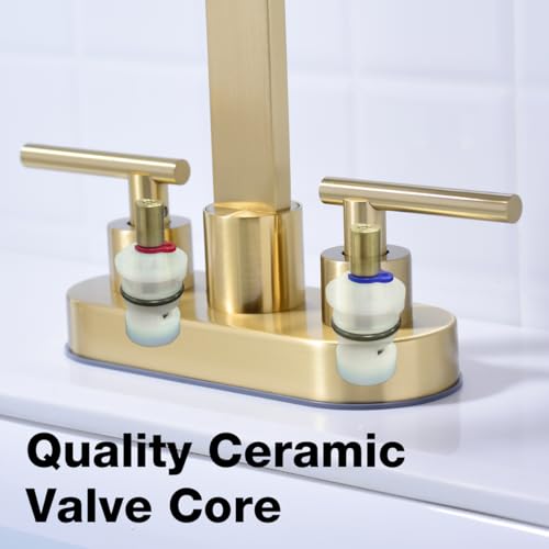 TRUSTMI 4\" Centerset Bathroom Faucet 3 Hole, High Flow Waterfall Spout, Brushed Gold | Commercial Grade Stainless Steel | 360° Swivel, with Pop-Up Drain & cUPC Lines