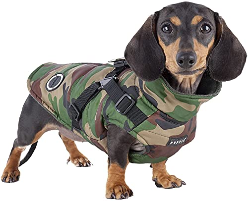Puppia Hochwertiger Hundemantel für kleine Hunde und mittelgroße Hunde - wasserdicht und mit Fleece gefüttert für angenehme Wärme - Hundemantel mit Geschirr, Camouflage, XL