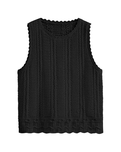 KIRUNDO Beach Vacation Clothes for Women Spring Summer Crochet Sweater Vest Tank Tops Cover Ups Resort Cruise Outfits 2026(Black, Medium)