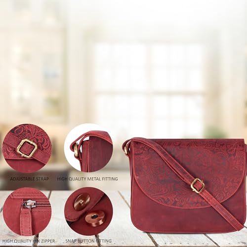 Image of Genuine Leather Shoulder Crossbody Purse For Women with Adjustable Strap, Mobile Pocket & Outside & Inside Zipper