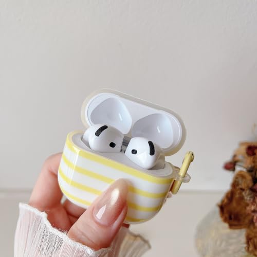 Image of MINSCOSE for AirPods 4 Clear Case,Cute Stripes Aesthetic Pattern Design with Trendy Keychain Ring,Soft TPU Anti-Drop Shockproof Protective Cover with Cleaner Kit for Girls Women-Yellow