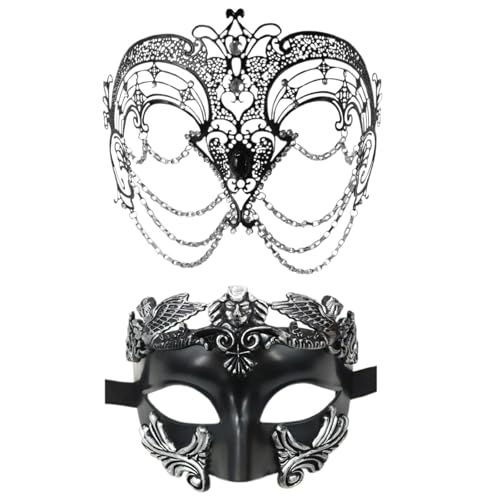 Generisch Couple de carnaval Demi-visage en plastique coloré Accessoires de maquillage de fête de bal masqué pour festivals événements (noir, taille unique)