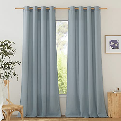 NICETOWN Thick Flax Linen Stone Blue Curtains for Living Room, Grommet Vertical Drapes Linen Blend Curtains Privacy Added with Light Filtering for Vil