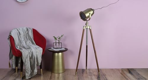Image of PRISTINE INTERIORS Brown Fabric Shade Tripod Floor Lamp with Black Base Silver Metal Shade Tripod Floor Lamp with Beige Base (Amy Gold)