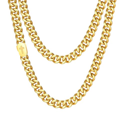 VNOX Silver Cross Necklace for Men Solid Mens Cross Cuban Link Chain Necklaces 7mm Stainless Steel Gold Chains for Men Cool Miami Jewelry Faith Religious Christian Gifts 20 Inch Cuban Cross Chain