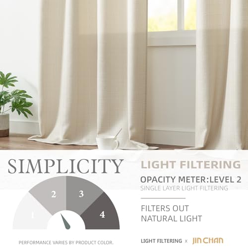 Image of jinchan Beige Curtains for Living Room Bedroom Linen Textured 63 Inches Length Farmhouse Casual Weave Back Tab Drapes Light Filtering Window Curtains 2 Panels Heathered Beige