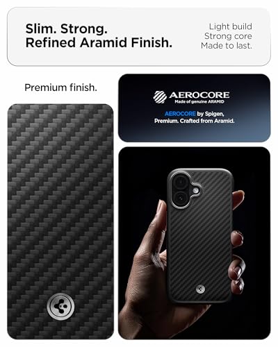 Image of Spigen Enzo Aramid T MagFit Back Cover Case for iPhone 17, Premium Aramid Fiber Finish, Camera Control Button - PC+TPU | Black Silver