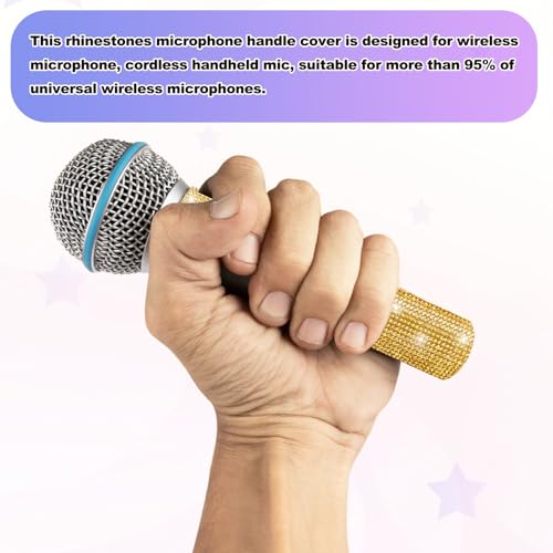Housse de poignée de microphone dorée ornée de strass brillants - 5