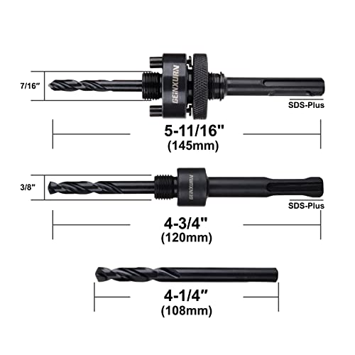 Geinxurn Sds-Plus Hole Saw Mandrel, Include 2Pcs Hole Saw Arbors With 3Pcs 1/4 Inch Hss(M2) Central Drill/2Pcs Hex Wrench/2Pcs Spring #TOP1