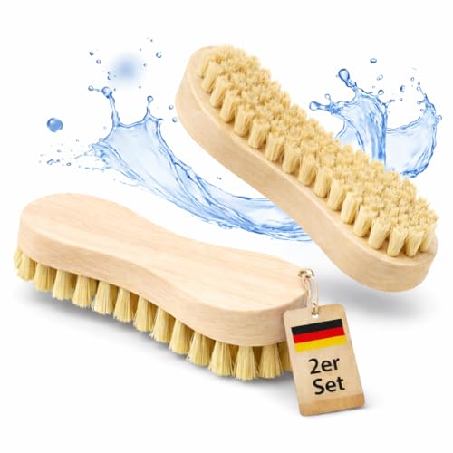 2 Stück Scheuerbürste aus Holz Ergonomische S-Form Hand-Schrubber Extra robuste Reinigungsbürste Putzbürste für Küche Garten & Haushalt 20 cm Naturholz