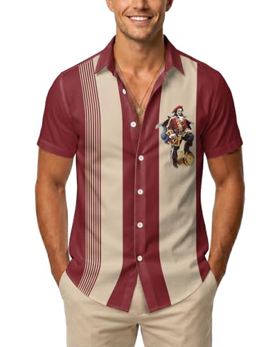 Image of 99TIMORO Tropical Printed Men's Hawaiian Shirts Short Sleeve Top | Culture Character Button Down Shirt Lightweight Breathable Beach Vacation Business Casual Summer Gifts Classic Fit