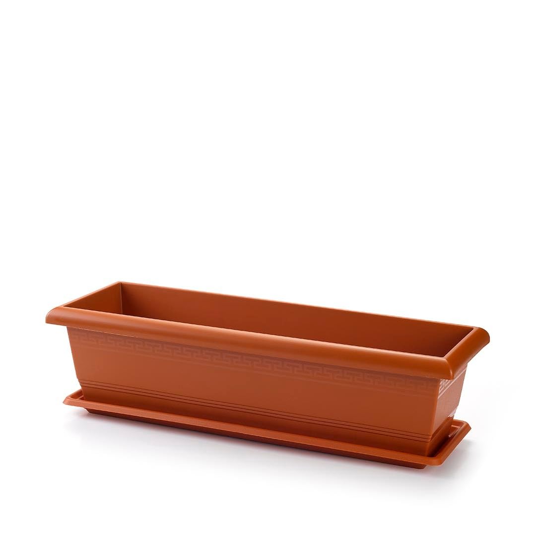PlasticForte Maceta Rectangular Grande de Terracota con platillo, 60 cm