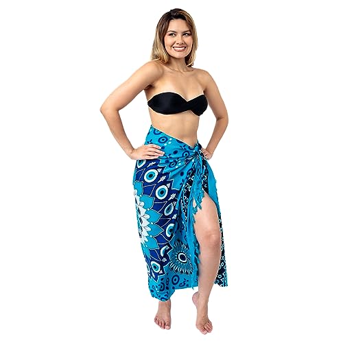 Canga Olho Grego Branco De Praia Em 100% Viscose Original (Azul)