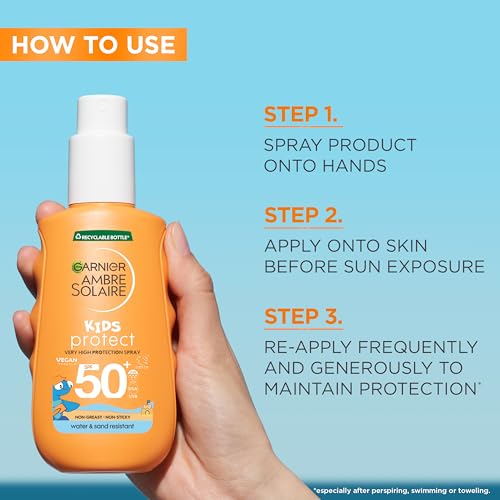 Garnier Ambre Solaire Hydra Kids SPF50 Sun Spray, High UVA UVB Protection, Water Resistant, Does Not Stick to Sand, Non-Greasy, Fast Absorbing, Easy Apply & Quick Absorption, 150ML - Image 3
