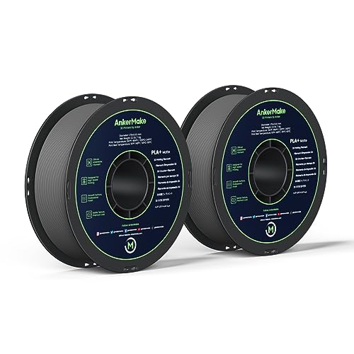 AnkerMake PLA+ Matte 3D Printing Filament, AnkerMake Official Filament, 2-Pack, 4.4 lb / 2 kg, Matte Texture, Smooth, Designed for High-Speed Printing - Matte Gray