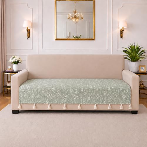 Image of STITCHNEST 'Verdant Phool Stories' 1 Seater Sofa Cover| Elegant Jacquard Fabric, Decorative Tassels, Washable & Durable for Modern Living