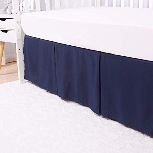 Casaja Classic Microfiber Crib Skirt With 2 Sides Pleated, Soft Breathable Dust Ruffle Fits Standard Crib And Toddler Bed, Navy Blue Color For Boys, 14 Inches Drop, Navy #TOP5