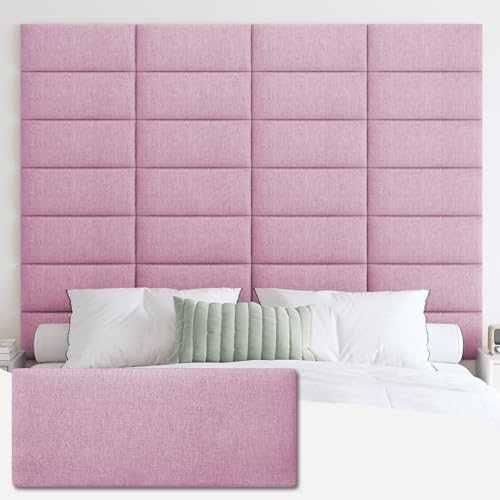 IFNOW Upholstered Wall Mounted Headboard, 3D Soundproof Wall Panels Peel and Stick for Queen Size, Reusable and Removable Tufted Bed Headboard in Light Pink (9 Panels, 10' x 24')