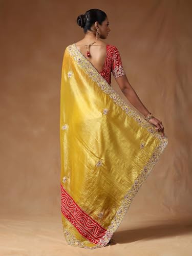 Image of SAREE MALL Women's Tissue Embroidered Saree With Unstitched Blouse Piece