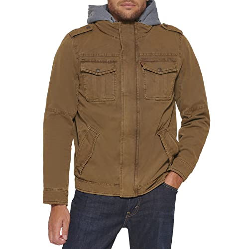 Levi's Men's Washed Cotton Hooded Military Jacket, Khaki, Small - Thumbnail 4